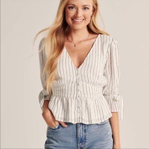 Abercrombie & Fitch Tie Sleeve Peasant Top shirt